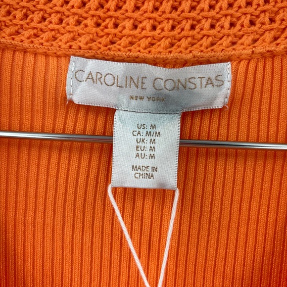 Caroline Constas Orange Ribbed Crochet Collar Midi Bodycon Dress Size Medium - Picture 3 of 8